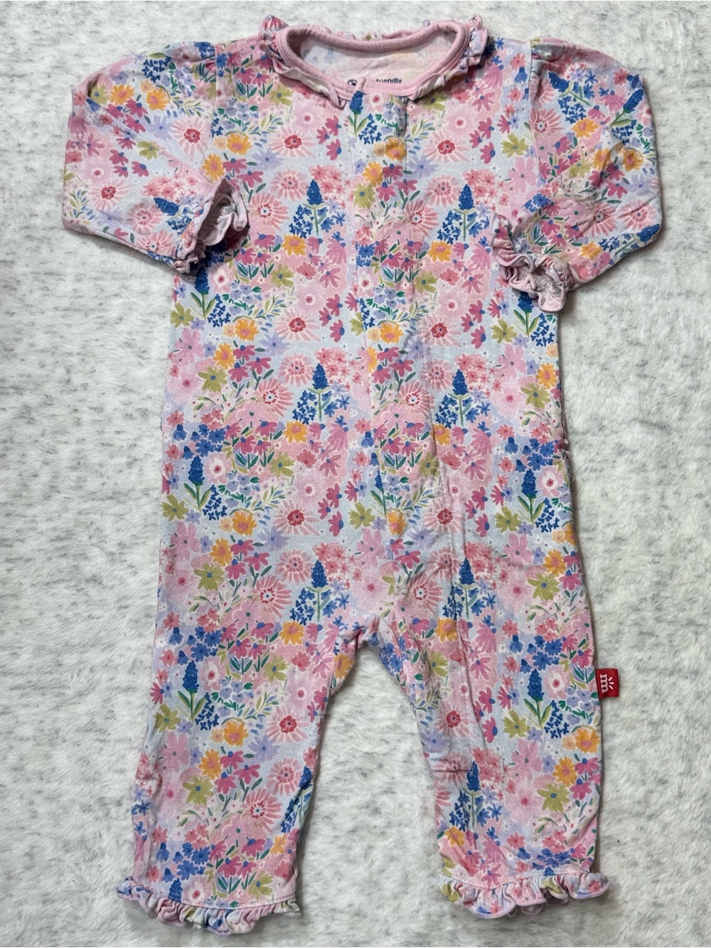 Magnetic Me Pink Floral Ruffle Footless Sleeper 0-3M Baby Girl Modal Bloom